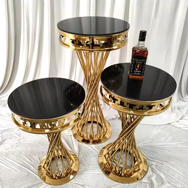 3 pièces/ensemble) miroir haut or socles de mariage fournitures de mariage support à gâteau socles en acrylique présentoir socle support décoration de mariage fleurs Vase mariage