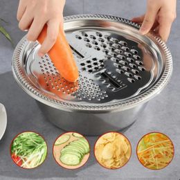 3 unids/set ralladores de cocina multifuncionales queso con lavabo de drenaje de acero inoxidable para verduras frutas ensalada artículos de cocina 240129