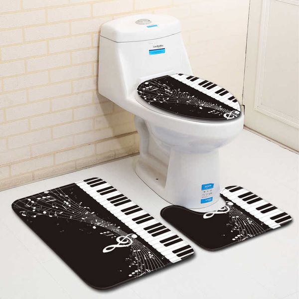 3pcs / set notes de musique tapis impression 3d antidérapant siège de toilette couverture salle de bain pad tapis de sol tapis tapis piédestal tapis couvercle toilette couverture 210727