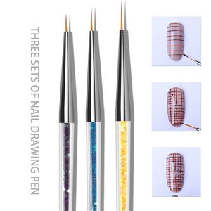 3 pièces/ensemble brosse à ongles pour bricolage Kits d'art des ongles manucure dessin Uv Gel vernis outils de pointage brosses 3D conseils outil à rayures acryliques