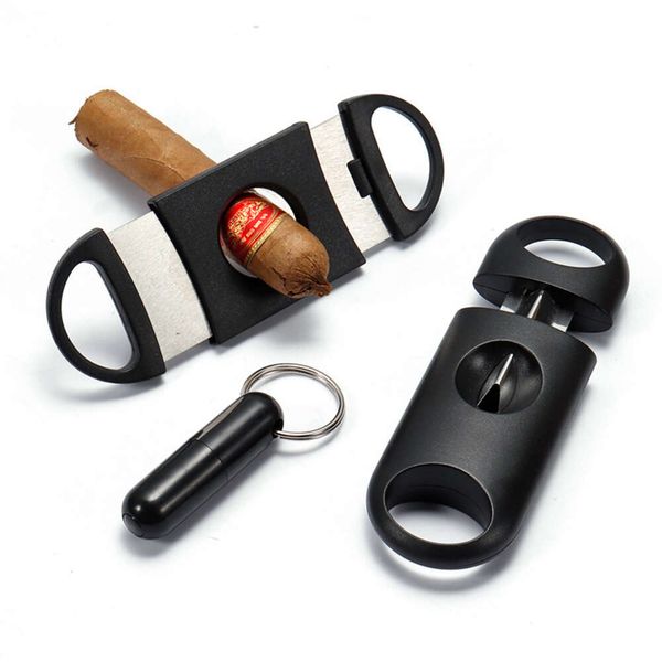 3PCS / Set Portable Multi Styles Cutter cigare noir Ciseaux de cigares en acier inoxydable noir outils pour fumer pour le tabac à cigares à la maison