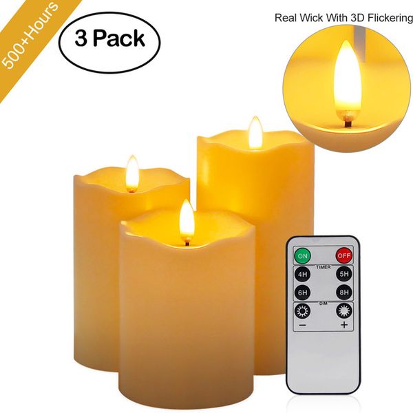 3 pièces/ensemble télécommande LED bougies sans flamme bougies du nouvel an LED à piles bougie chauffe-plat de Pâques avec emballage