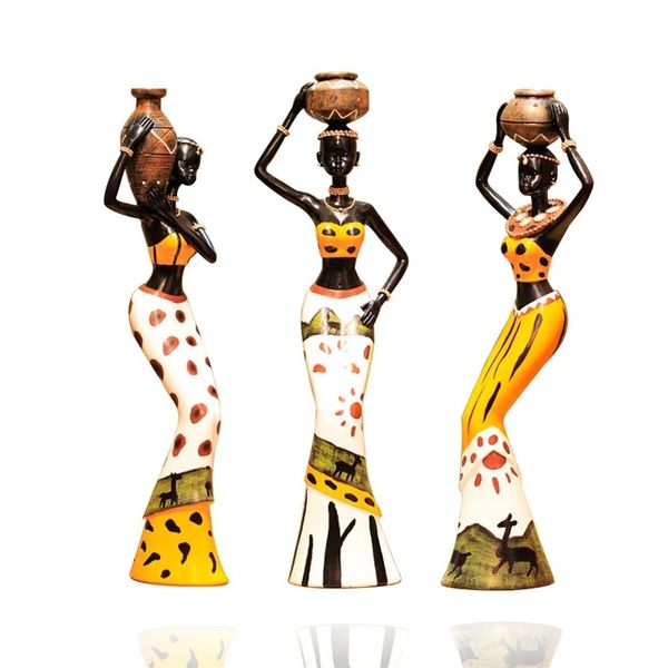 3pcs / set résine africaine figure sculpture tribal dame figurine statue décor collection pièce d'art intérieur bureau salle d'étude hôtel 210318