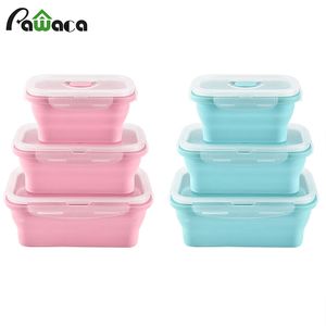 3 stks / set Intrekbare vouwen Siliconen Bento Lunchbox Inklapbare Containers Voedselopslag Containers Microgolf Picknick Food Case C18112301