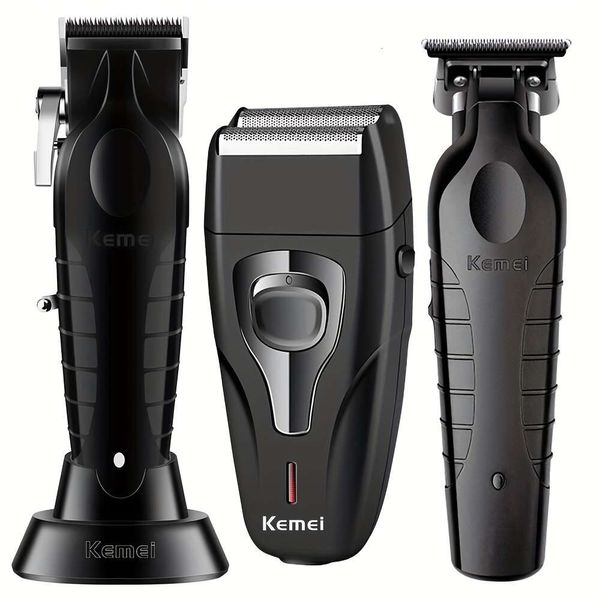 Ensemble de tondeuse à cheveux électrique à tête d'huile rétro 3 pièces/ensemble pour hommes, chargement USB, rasoir pour tête chauve, coupe professionnelle, cadeau de vacances et de fête des pères