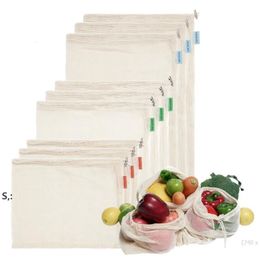 3 pezzi / set riutilizzabili in rete per produrre sacchetti di cotone per frutta e verdura, borsa per la spesa, cucina di casa, borse fresche, custodia con coulisse BBA13104