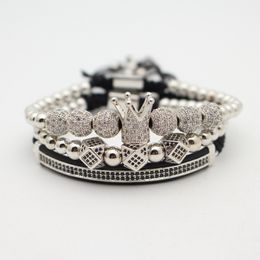 3 stks/set Romeinse cijfers titanium stalen armband paar armband met kroon voor liefhebbers voor vrouwen mannen luxe sieraden