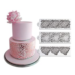 3 stks / set Rose Decorating Stencil Gereedschap voor Bruiloft Cake Decoratie Airbrush Plastic Sjabloon Fondant DIY Bakvormen
