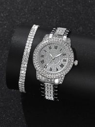 3 pièces ensemble argent luxe strass montres femmes cristal Quartz Bracelet montres montre-Bracelet dames robe montre-Bracelet horloge Relogio 240110