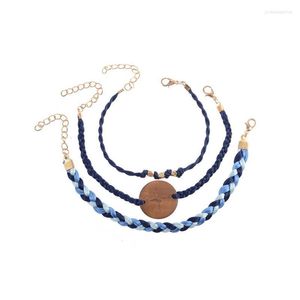 3 %/set eenvoudige vrouwelijke armbanden kraal kompas blauw gevlochten touw armband set vrouwen verjaardag sieraden cadeau -link keten