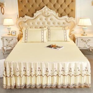 3 -stks set zachte kanten bed rok king queen size beden sprei vaste kleur luxe prinses romantische spread met kussensloop 240415