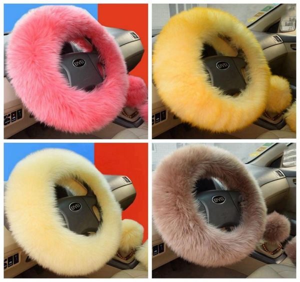 Housse de volant en laine de voiture en peluche douce, 3 pièces/ensemble, peluches longues d'hiver, accessoire de voiture chaud, accessoires d'intérieur 9982430