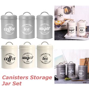 3pcs / set couvercle du réservoir de stockage ustensiles de cuisine en acier multifonction thé café sucre boîte carrée cas ménage de haute qualité 210330