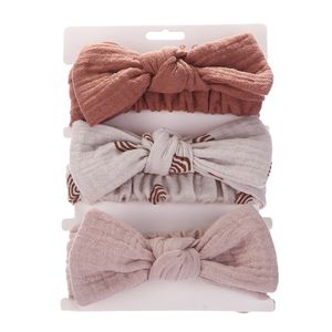 3 stks/set zomerbabymeisjes hoofdbanden schattige bogen zacht katoenen elastische pasgeboren hoofdband hoofddeksels vaste kleur haaraccessoires