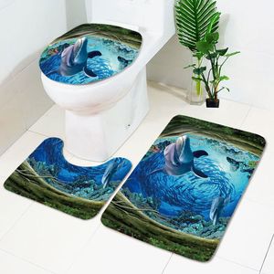 3 pièces/ensemble tapis de couverture de toilette tapis de bain de sol tapis de pied salon salle de bain tapis douche océan monde sous-marin impression 3D tapis antidérapant