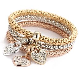 3pcs / ensemble Bracelet en cristal élastique Diamond Coeur Couronne arbre de vie Bracelets Bracelets Bracelet