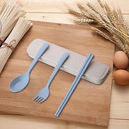 3pcs/set Caderas de viaje Caderas portátiles Cachillería Japón Spoon de paja de trigo Chopstick Silencios para estudiantes Silencios de la cocina Table de cocina For Wheat Straw Cutlery