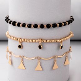 3 stks / set Trendy Geometry Driehoek Tassel Anklets voor Dames Charms Seed Beaded Verstelbare Foot Chains Party Jewelry