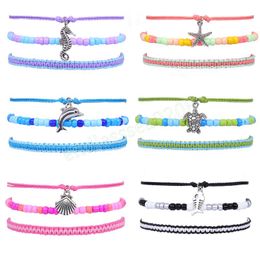 3 pièces/ensemble Bracelet en corde de cire imperméable pour femmes série océan étoile de mer tortue dauphin Bracelet à breloques ensemble Pulseras