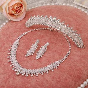 Ensemble d'accessoires de bijoux de mariée de mariage 3 pièces/ensemble (couronne + boucle d'oreille + collier) feuilles de cristal Design LDRESS 15D
