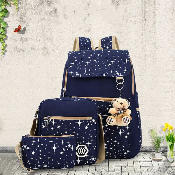 3 unids/set Mochila para mujer mochilas escolares con estampado de estrellas mochilas bonitas con oso para adolescentes niñas bolsa de viaje mochilas Mochila envío gratis