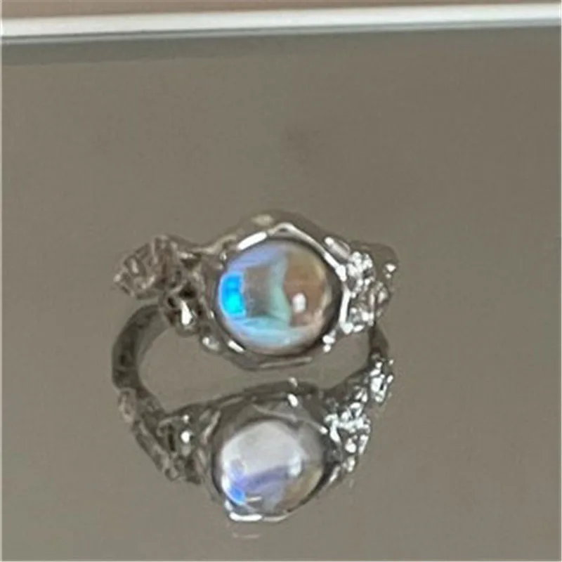 3Pcs/Set Y2k Irregular Open Rings Moonstone Finger Rings For Women Girls Kpop Sweet Cool Trendy Jewelry Gifts Wholesale