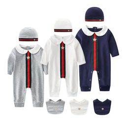 Ensemble 3 pièces en coton pour bébé, barboteuse à manches longues, chapeaux et bavoirs, combinaisons pour enfants, vêtements pour nouveau-nés, vêtements pour tout-petits, printemps et automne