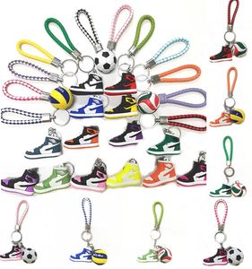 3pcs / sets Silicone 3D Sneaker Ball Corde Porte-clés Basketball Football volley-ball Sport Chaussures Keycring Sac Corde Porte-clés Pour Hommes Femmes Accessoires De Mode