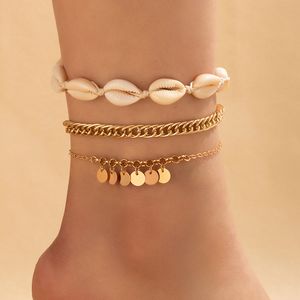 Bracelets de cheville en corde de coquillage d'été pour femmes et hommes, sandales pieds nus réglables, accessoires bijoux bohème, 3 pièces/ensembles