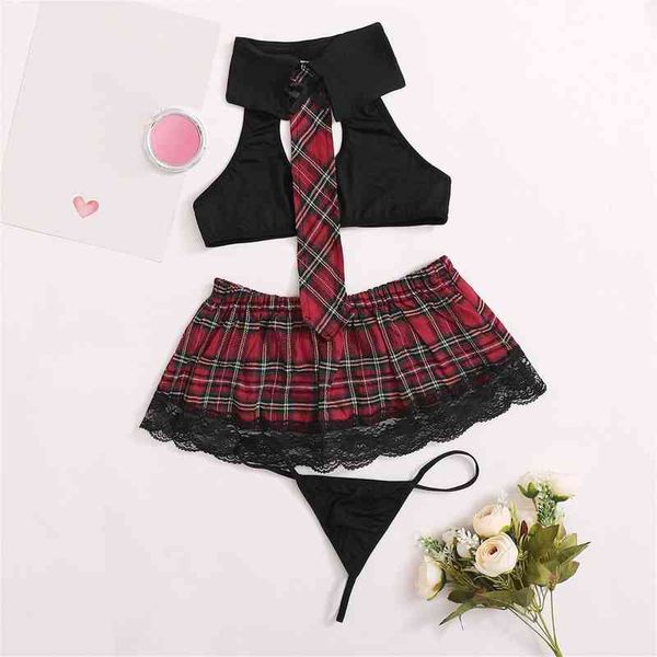 3 unids sexy colegiala uniforme mujeres lencería erótica cosplay colegiala traje sujetador de encaje conjunto mini falda ropa sexual para niñas nuevo W220318