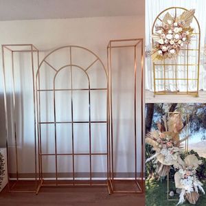 3 piezas de oro brillante de lujo al aire libre césped boda decoraciones hoja de palma arco fondos de pared gran evento fiesta columna pantalla marco DIY flor soporte de exhibición estante