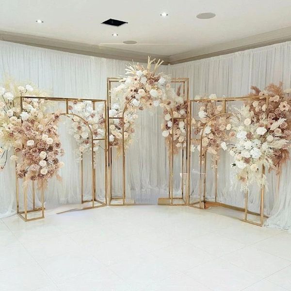 3 piezas de decoración de boda de oro brillante, césped al aire libre, accesorios de boda de lujo, flores, soporte de exhibición de tela de encaje, soporte para ramo, estante para globos de fiesta de cumpleaños