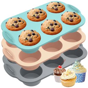 3pcs Silicone Cake Mold Pan 6 Cavité Bac Bray Muffin Muffin non cuites Coupcakes Coupcakes pour gâteaux Biscuit Cuisine Accessoires