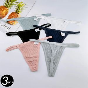 3pcs Simple Stripe t Back Panties Femmes Low Rise Thongs Lingerie Sports G-Strings Female Souswear Plus taille