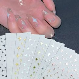 3 -stks Sliver Stars Nagels Stickers 3D Bronzing Laser White Cross Starlight Glossychic Y2K Stijlvolle lijm manicure decoraties