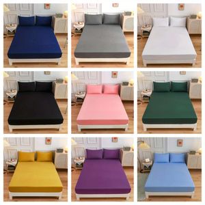 Juego de 3 piezas de color sólido ajustable (sábana ajustable * 1 + funda de almohada * 2, sin relleno de almohada), funda de colchón suave y transpirable para la piel, para habitación de hotel, dormitorio, Hine