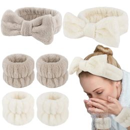 3 -stks spa hoofdband polsbandje voor het wassen van gezicht microvezel make -up handdoek haarbanden wasbanden scrunchies absorberende pols zweetband