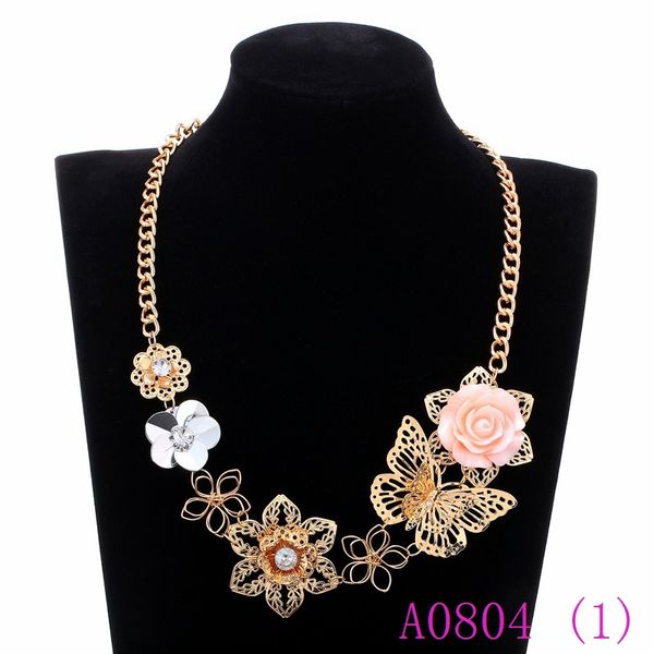 3 uds declaración flor mariposa cadena gargantilla collar para mujer gran Metal rosa oro Color encantos Colares joyería al por mayor A0804