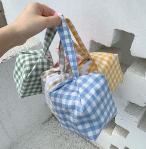 3 pièces sacs de rangement femmes coton mignon damier imprime solide fermeture éclair porte-monnaie mélange couleur