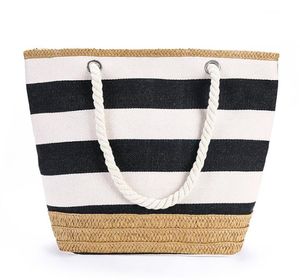 3 stks Stuff Sacks Women Stripes and Straw Patchwork Casual Beach Tassen Grote Capaciteit Canvas Buttes Outdoor