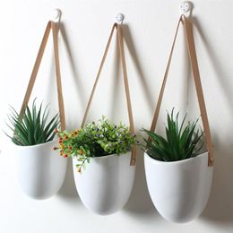 3 pièces porte-pot de fleur succulente maison décorative avec corde suspendue jardinière mur blanc pratique élégant moderne en céramique C1115249t