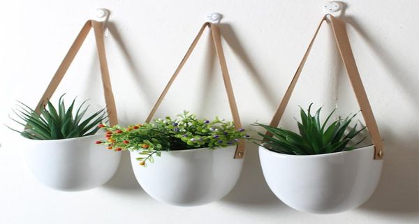 3pcs Succulent Home Flower Pot Solder Decorative avec corde suspendue mur de planter blanc pratique élégant moderne Céramique C11153618138