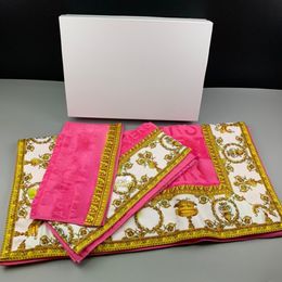 3 stks handdoek set mode ontwerp afdrukken 100% katoenen badhanddoeken zachte en hoge kwaliteit roze