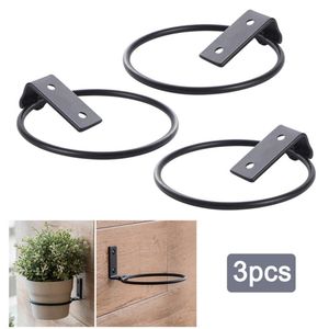 3 Stks Universele Bloempot Houder Ring Wall Mount Planter Haak Ijzer Zwart Vouwen Bracket Metalen Haken Hangers Draad Planters Pots