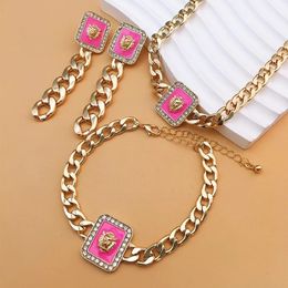 3pcs Bracelet de boucle d'oreille de lion carré d'or vintage pour femmes en émail multicolore de la chaîne de collier de la chaîne de collier 240425