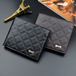 3 stks portefeuilles mannen PU Plaid embossing multifunctionele korte vierkante open drie opvouwbare creditcardhouder