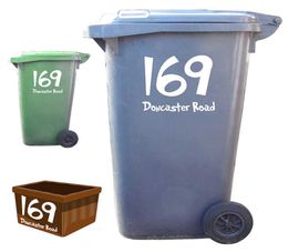 3 stuks Wheelie Bin nummers aangepaste huisnummer en straatnaam sticker sticker prullenbak vuilnisbak vuilnis wheelie bin sticker 210612720921