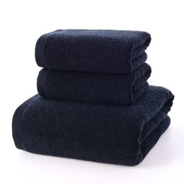 Ensemble de serviettes noires en coton éponge solide, 3 pièces, petite serviette pour le visage et grandes serviettes de bain et de douche, de haute qualité, Set300j