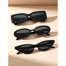 3pcs Femmes Cadre géométrique Fashion Plastique Lunettes de soleil noir pour les voyages de voyage quotidiens extérieurs Accessoires de protection UV