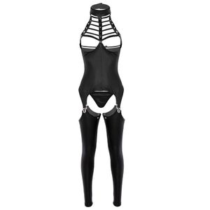 3Pcs Vrouwen Open Kruis Lingerie Set Halter Hals Buste Beha Crotchless Lakleer Erotische Sexy Pak Cosplay Bodysuit outfit Bras S2951